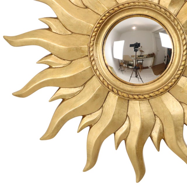1970s Vintage Convex Gilt Sunburst Witch Mirror, 1960s For Sale - Image 5 of 18