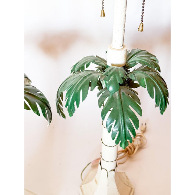 Vintage Hollywood Regency Italian Palm Tree Tole Lamps, a Pair For Sale - Image 14 of 16
