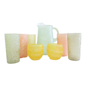 1950s Color Craft Spaghetti String Pitcher & Glasses
