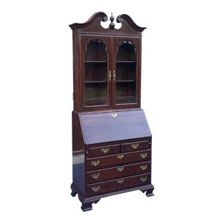 Ethan Allen Georgian Court Chippendale Solid Cherry Drop Front Secretary Desk With Bookcase Top (11-9223) For Sale