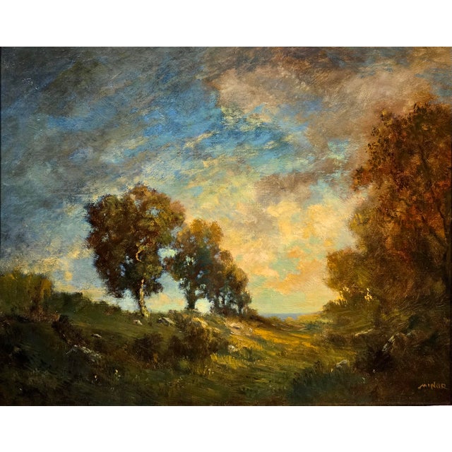 Robert Crannell Minor–Landscape at Sunset–19th Century American Tonalist Oil Painting For Sale - Image 4 of 11