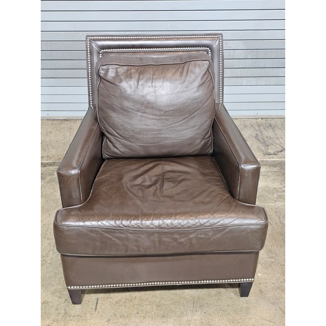 Hancock & Moore Brown Leather Large Comfortable Club Chair Nail Head Trim For Sale In Cleveland - Image 6 of 11