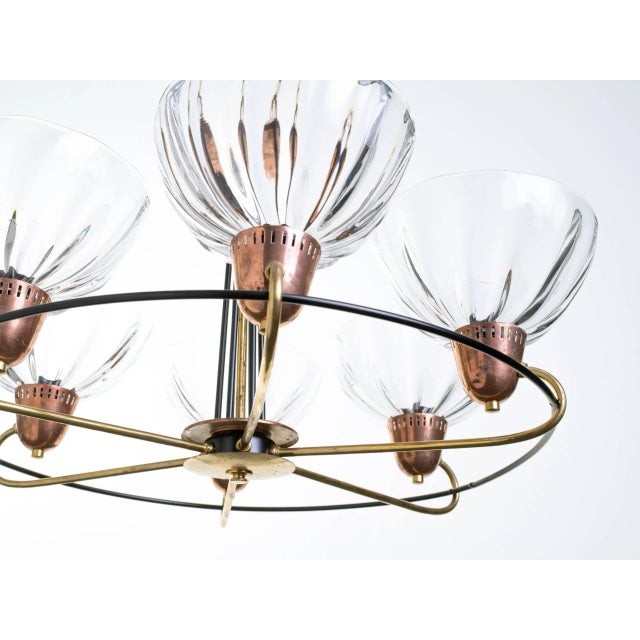 Italian Brass Copper Blown Glass Chandelier For Sale - Image 4 of 10