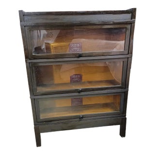1920-30's Dark Oak Barrister Bookcase Globe Wernicke Mission Line For Sale