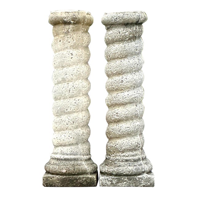 Vintage Regency Cast Concrete Spiral Columns - a Pair For Sale