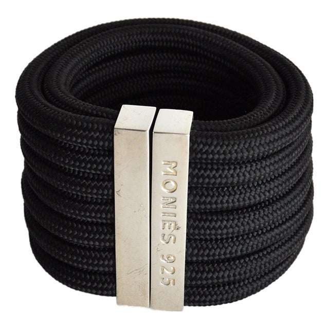 Modern Danish Bracelet in Sterling Silver and Cord from Monies For Sale