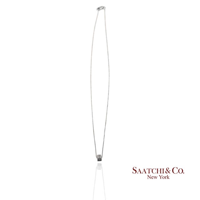 Early 21st Century 18k(750) White Gold Natural Diamond Square Box Shape Pendant Necklace With Chain For Sale - Image 5 of 12