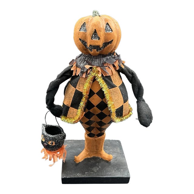 Esc Trading Co Halloween Pumpkin Head Figurine Jack O Lantern Black Cat For Sale