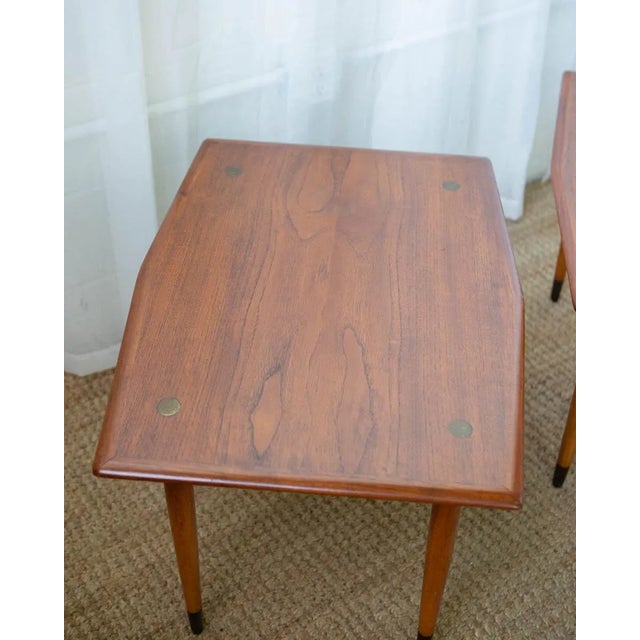 DUX 1960s Mid-Century Modern Pair of Dux Walnut and Brass End Tables For Sale - Image 4 of 11