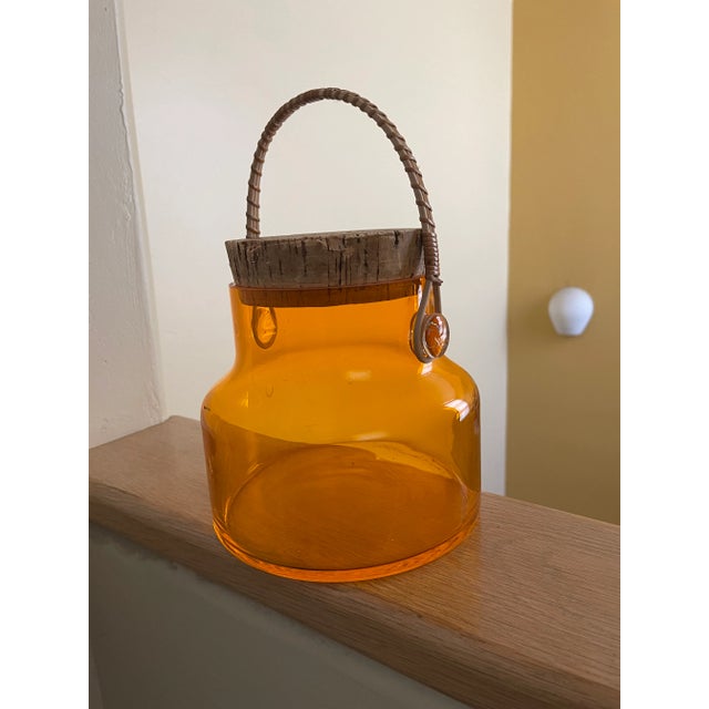 Vintage Post Modern Orange Color Glass Bottle With Cork Lid For Sale In Los Angeles - Image 6 of 11