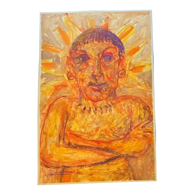 Contemporary Original E.J.Hartmann Abstract Expressionist Portrait Painting Signed For Sale