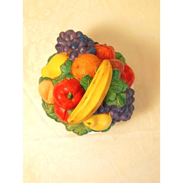 1990s Ceramic Sculptural Fruit Compote Bowl Centerpiece Colorful Italian Style Folk Art Pedestal Matte Finish For Sale - Image 5 of 8