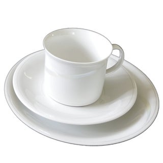 Hand-Painted Clair de Lune Coffee Cup, Saucer and Small Plate by S. Öhlén, 1983, Set of 3 For Sale