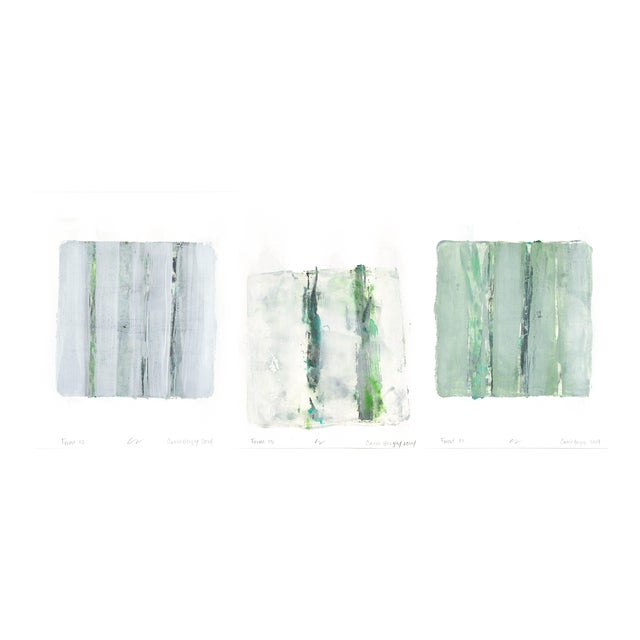 Forest 01-02-03, Original Abstract Landscape Paintings by Carrie Bergey, Green Yellow Grey White - Set of 3 For Sale