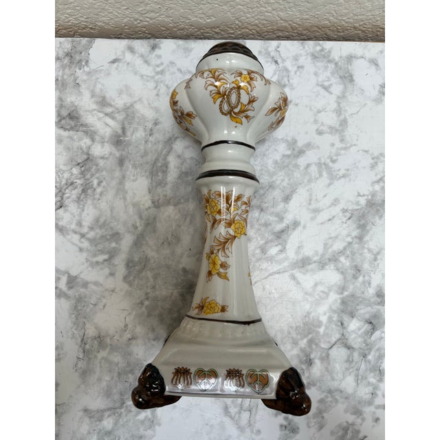 French Provincial Vintage Parisian Ceramic Floral Candleholder For Sale - Image 3 of 7