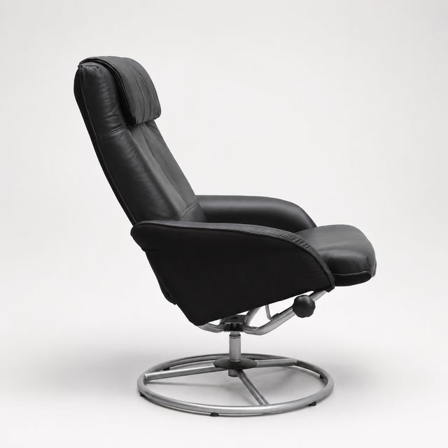 Set of Leather Swivel Armchair and Ottoman from Ikea, 2010s For Sale - Image 3 of 7