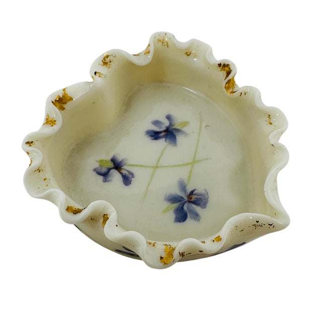 Vintage Hand-Painted Violet Porcelain Salt Cellars, Set of 5, Ruffled Gold Trim Mini Dishes, Unmarked Japan, Lefton China Style, Cottagecore Decor For Sale In Tampa - Image 6 of 8