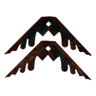 Vintage Pair of Salvaged Western Native Design Wood Elements With Remnant Paint For Sale