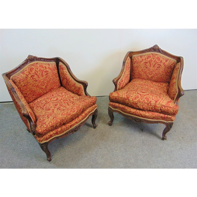 French 19th C Louis XV Carved Walnut Bergeres - a Pair For Sale - Image 3 of 8