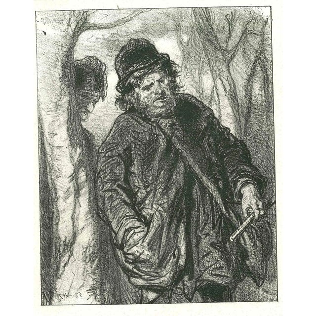 Paul Gavarni, Men in the Wood, Original Lithograph, 1881 For Sale