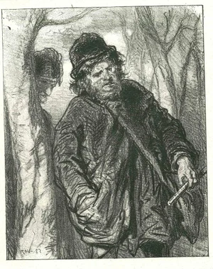 Paul Gavarni, Men in the Wood, Original Lithograph, 1881