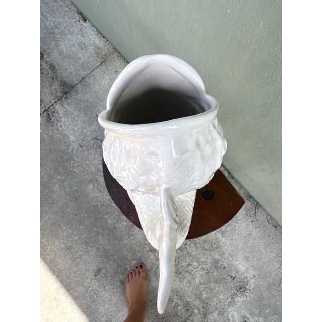 Vintage Bordallo Pinheiro Portuguese Ceramic Koi Fish Pitcher Vase — Tropical Decor For Sale In Miami - Image 6 of 9