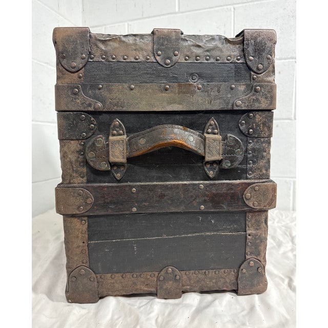 Rare Antique Miniature 19th Century Handmade Wood Iron Taylor Steamer Trunk For Sale - Image 12 of 17