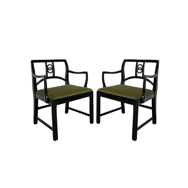 Textile Restored Black Lacquer Dining Chairs by Michael Taylor for Baker - Set of 6 For Sale - Image 7 of 13