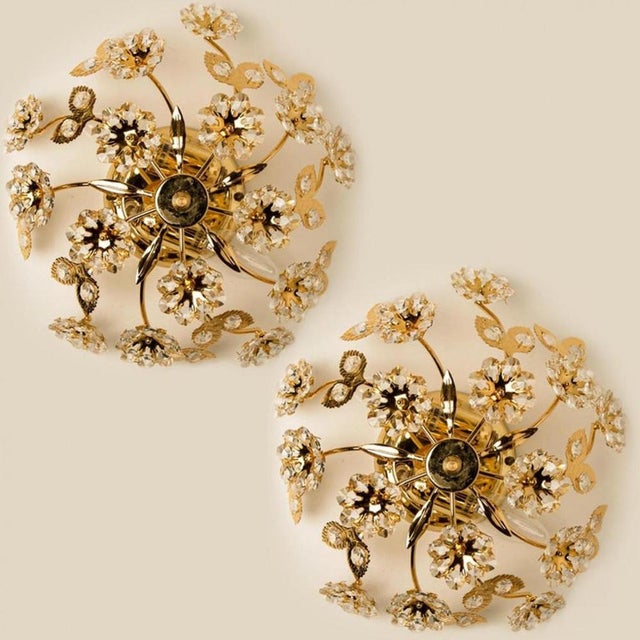 Stunning flower wall light/ flush mount by palwa, germany, circa 1965-1975. A luxurious of light fixture with beautifully...