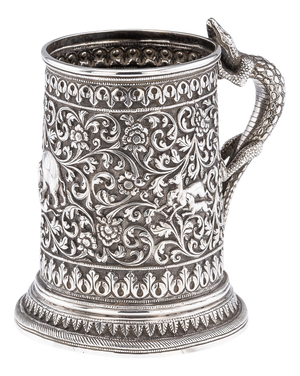 Antique Indian Kutch Silver Mug by Oomersi Mawji for Bhuj, 1890s