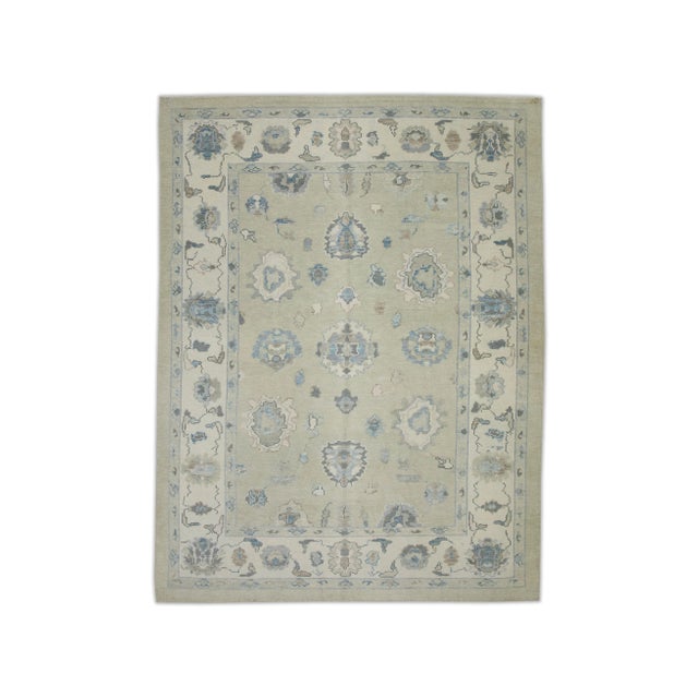 Green Early 21st Century Green Floral Design Handwoven Wool Turkish Oushak Rug 6'1" X 8'2" For Sale - Image 8 of 8