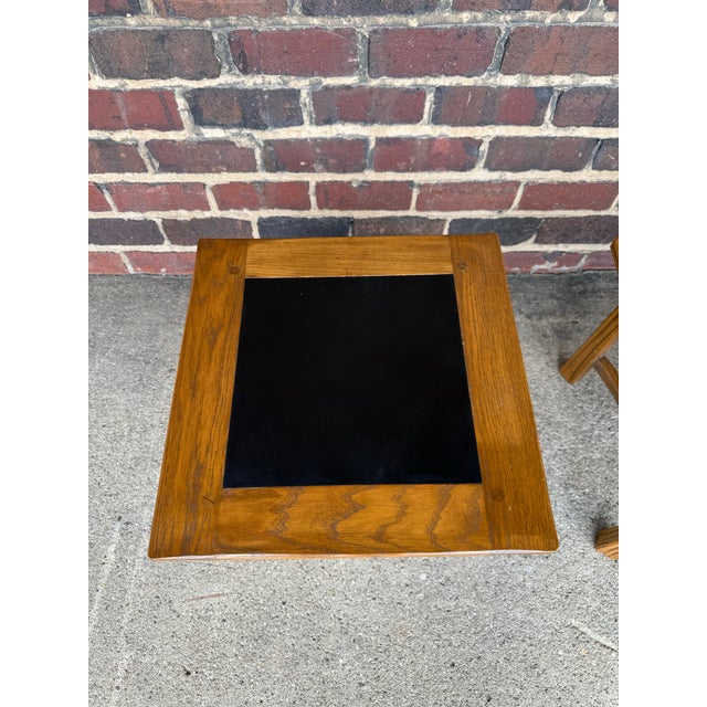 Pair of Vintage Ranch Oak Side Tables Square Rustic Western Charm For Sale In Cleveland - Image 6 of 10