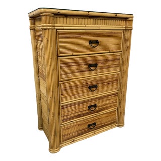 Late 20th Century Pencil Reed Rattan Tall Chest For Sale