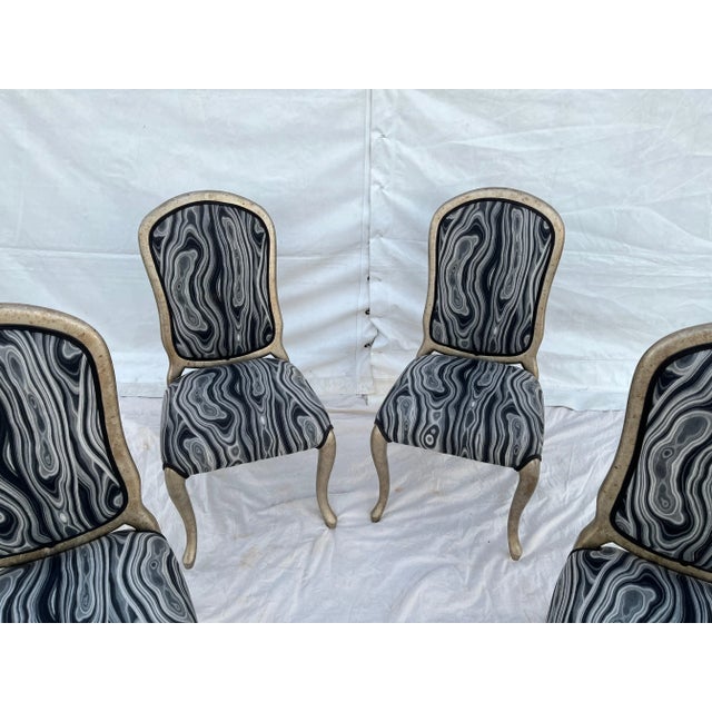 2000 - 2009 Silver Gilt Dining Chairs With Pucci Style Fabric - Set of 4 For Sale - Image 5 of 7