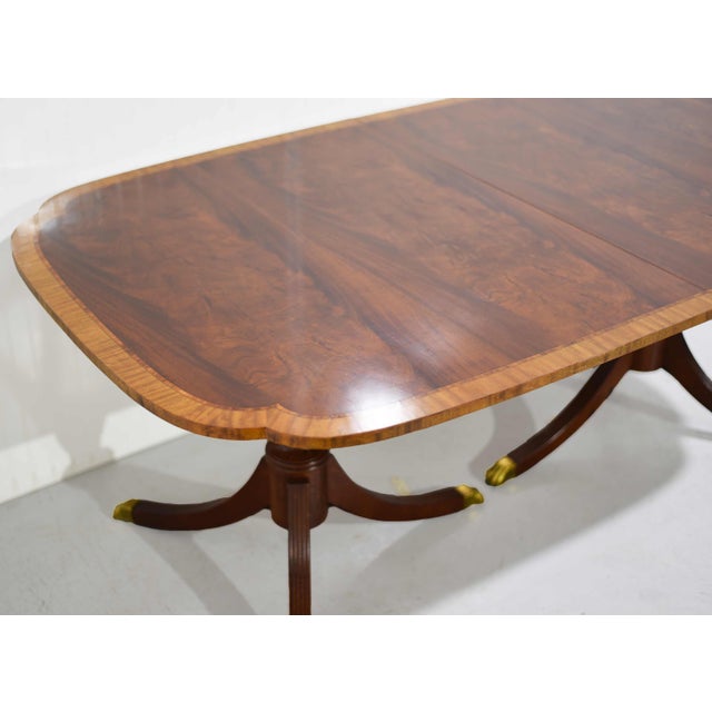 Mid Century Flame Mahogany Banded Dining Table With Extensions 116in For Sale In Chicago - Image 6 of 12