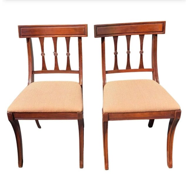 Brown Duncan Phyfe Mahogany Upholstered Chairs Circa 1940s, a Pair For Sale - Image 8 of 8