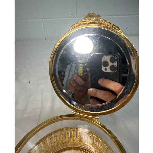 Metal Antique Ornate Victorian Ormolu Bronze Crystal Jewelry Powder Vanity Box Casket For Sale - Image 7 of 10