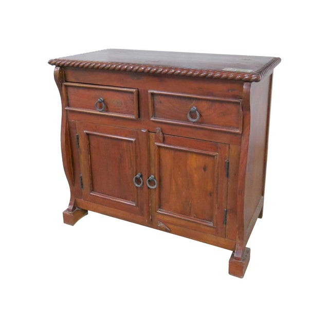 French Country Vintage Solid Rosewood 2-Door 36" Wide Cabinet With Drawers For Sale - Image 3 of 6