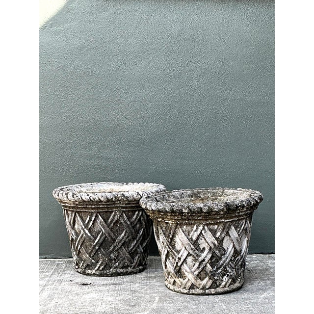 Gray Vintage Cast Concrete Trellis Planters For Sale - Image 8 of 12