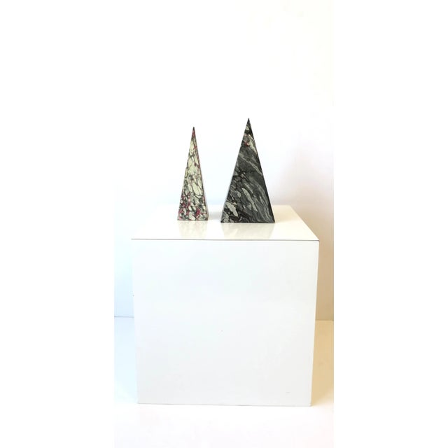 A beautiful set of two (2) Modern pyramids, circa mid-20th century, Italy. Pyramids are wood wrapped in hand designed...