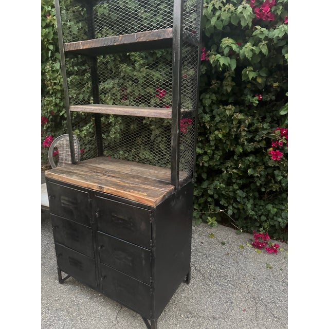 Rustic European Vintage Locker Hutch With Storage and Bookcase For Sale - Image 3 of 4