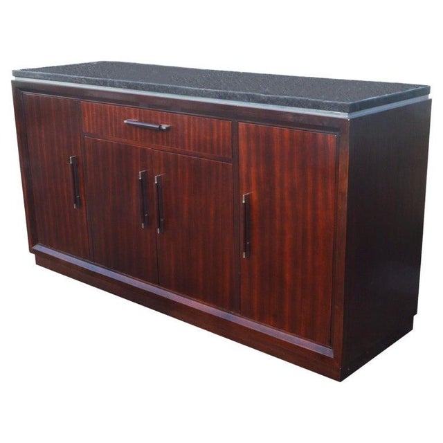 Wood Late 20th Century Vintage Henredon Marble Top Banded Mahogany Server For Sale - Image 7 of 7