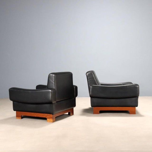 Black Mid-Century Armchairs in Black Leather, 1970s For Sale - Image 8 of 9