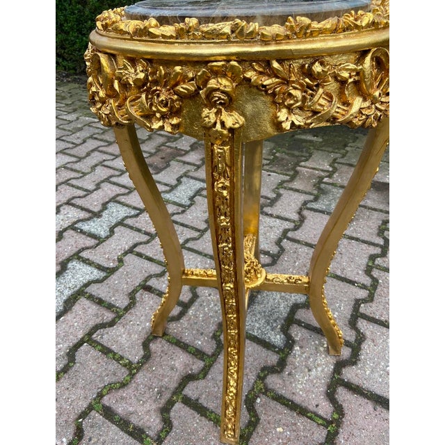 Wood 1990 French Louis XVI Gold Beech Marble Side Tables -Pair For Sale - Image 7 of 10