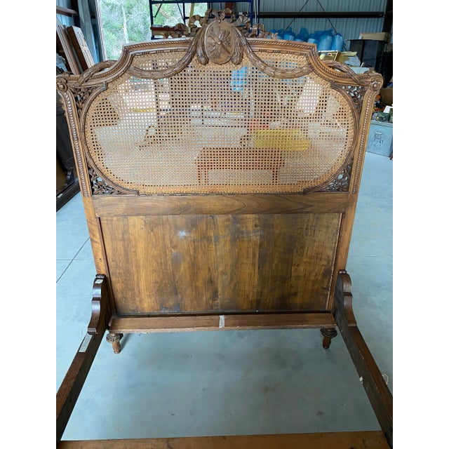 Early 20th Century Early 20th Century Antique Carved Wood and Cane Twin Bed For Sale - Image 5 of 12