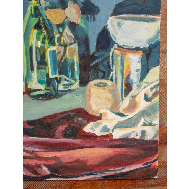 Late 20th Century Mid-Century Modern Abstract Colorful Still Life Oil Painting, Unsigned For Sale - Image 5 of 7