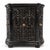 A richly detailed antique fireplace insert with intricate openwork and a deep black finish, designed to bring...