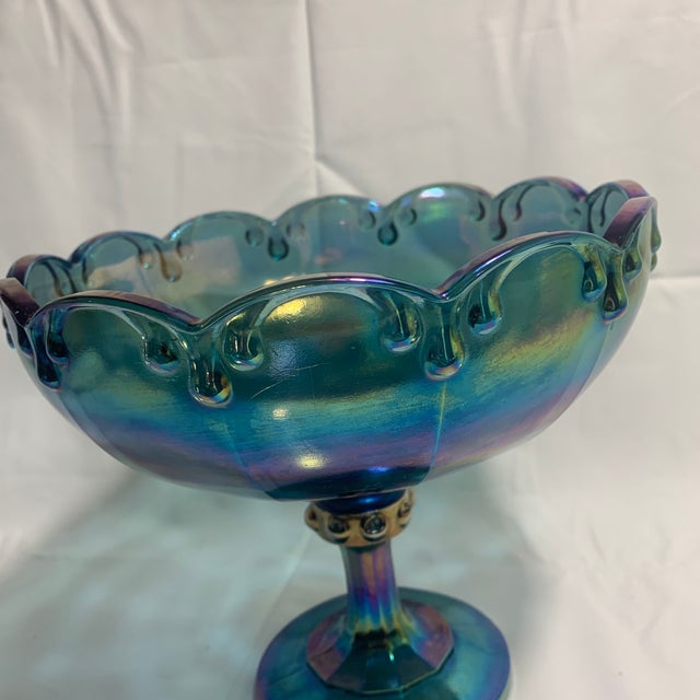 1960s 1960s Indiana Garland Teardrop Carnival Glass Iridescent Large Pedestal Compote For Sale - Image 5 of 7