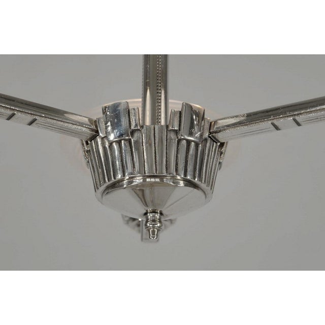 Metal Muller Freres French Art Deco 3-Arm Chandelier 1930s - Volute Frosted Glass For Sale - Image 7 of 7