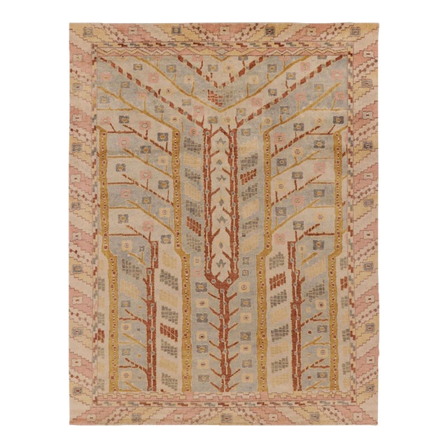 Contemporary Scandinavian Style Floral Wool Rug in Beige by Rug & Kilim, India For Sale